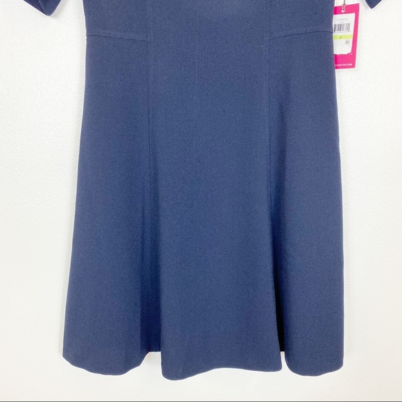 Vince Camuto Crepe Elbow Sleeve Color Block Navy and Pink Dress - Picture 4 of 12